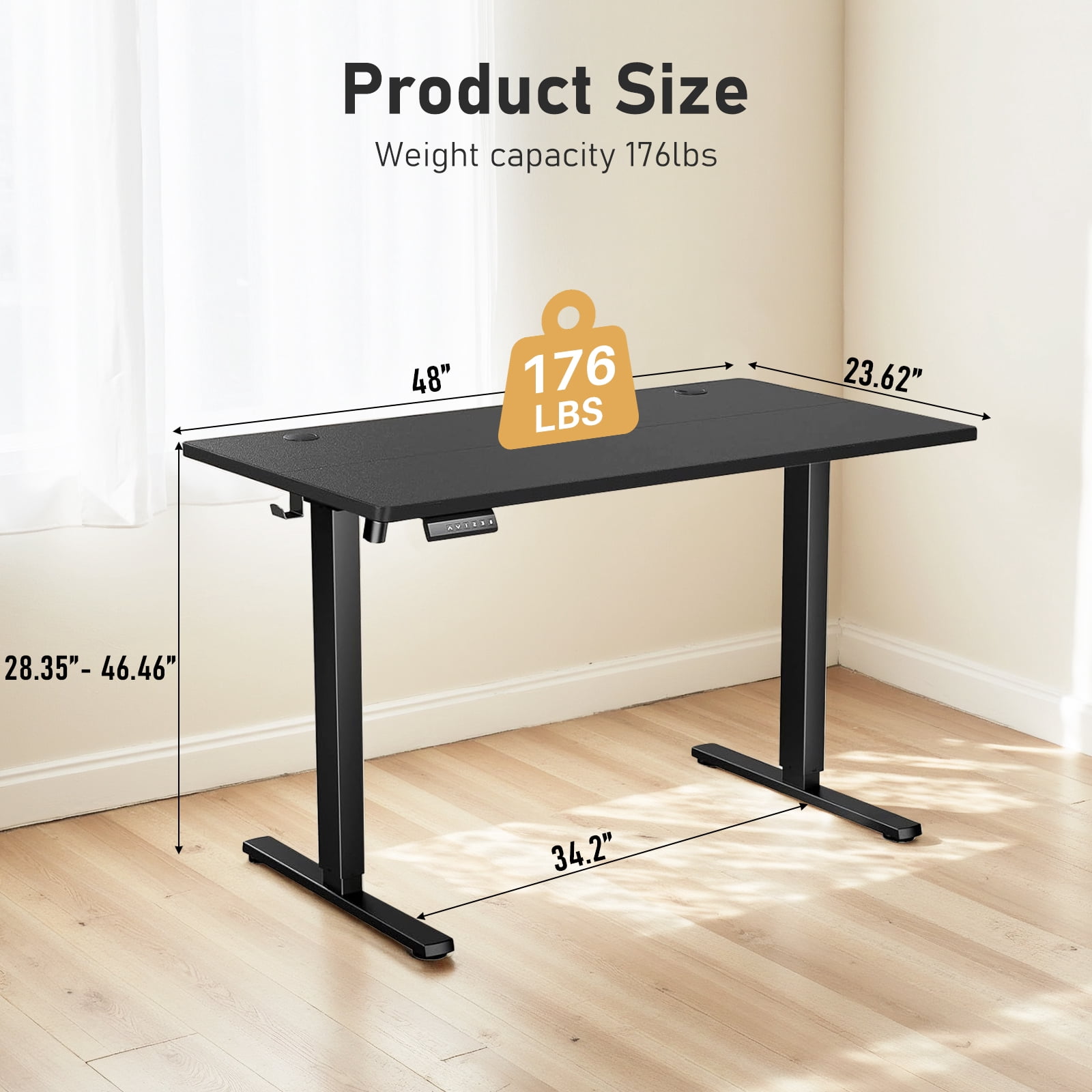 48" x 24" Electric Height Adjustable Standing Desk with Memory Presets, Ergonomic Sit-to-Stand Desk for Home Office, Black