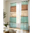 thumbnail image 5 of Farmhouse Teal Blue Brown Sheer Curtains 84 Inch Length 2 Panels Set for Living Room/Bedroom, Vintage Wooden Striped Kitchen Curtains Grommet Semi-Sheer Curtains Drapes Window Treatments 42"x84"x2, 5 of 7