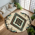 thumbnail image 3 of 7Ft Round Rug, Boho Red Teal Brown Non-Skid Rubber Backing Large Area Rugs - Living Room Bedroom Home Office, Southwestern Vintage Geometric Indoor Floor Mat Carpets Washable Rug, 3 of 9