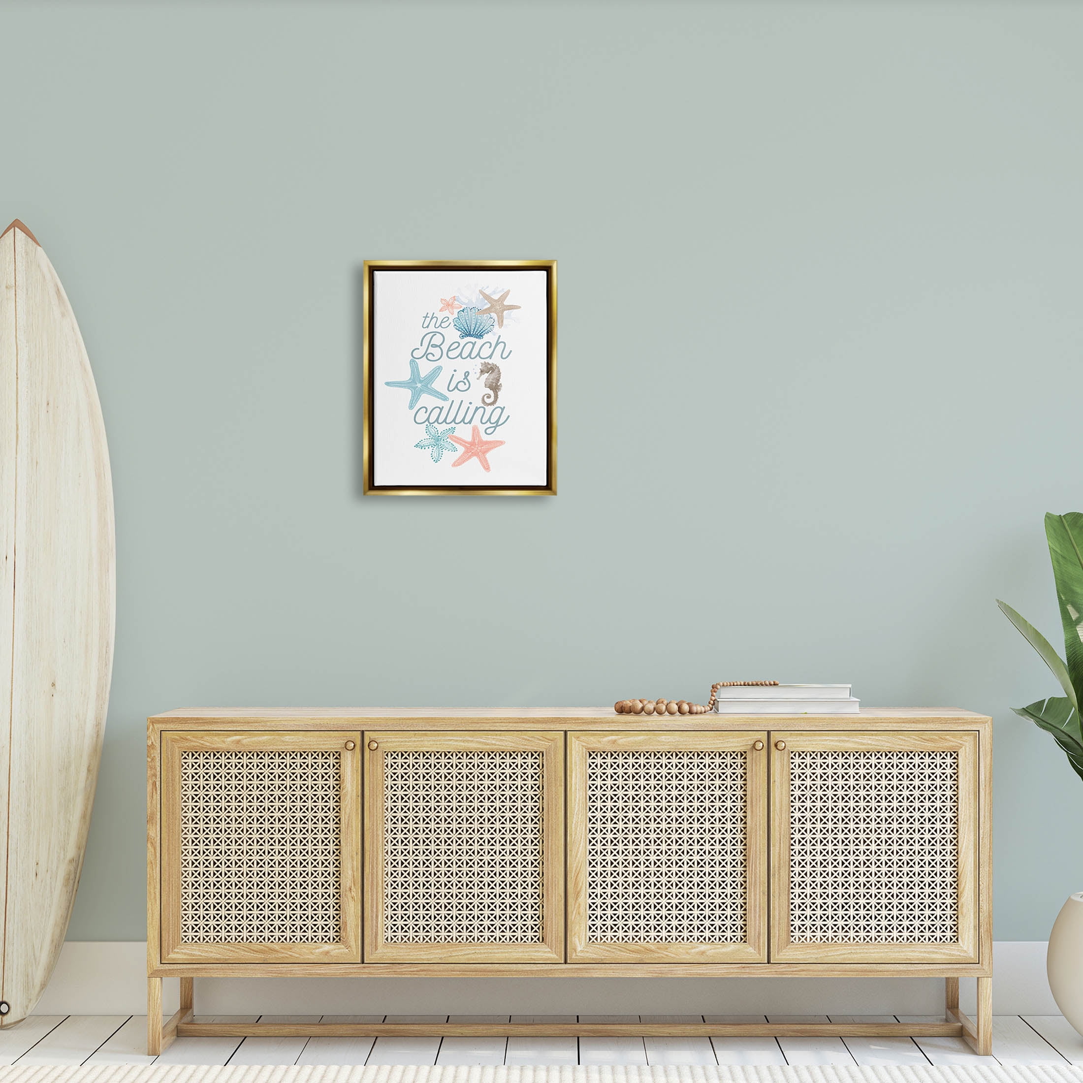Beach Is Calling Various Sea Life Animals & Insects Graphic Art Metallic Gold Framed Art Print Wall Art