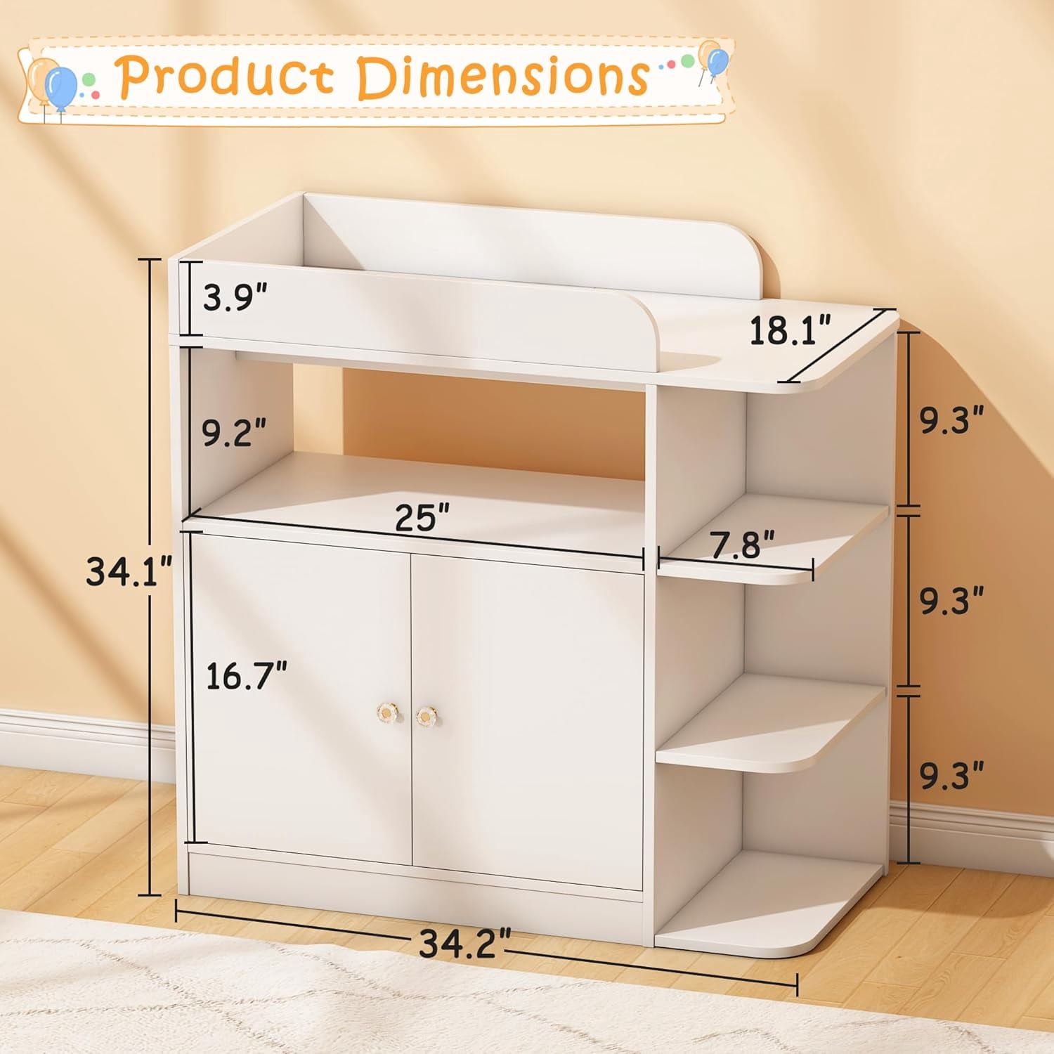 Linor Baby Dresser with Changing Table, Multifunctional Nursery Dresser with 4 Open Shelves & Double-Door Cabinet, Storage Organizer for Nursery