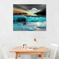 thumbnail image 2 of BCIIG Teal Grey Coastal Beach Canvas Wall Art Black and White Blue Sea Ocean Moon View Nature Landscape Large Décor Seaside Waves Modern Home Print Painting for Office 16x12in, 2 of 6