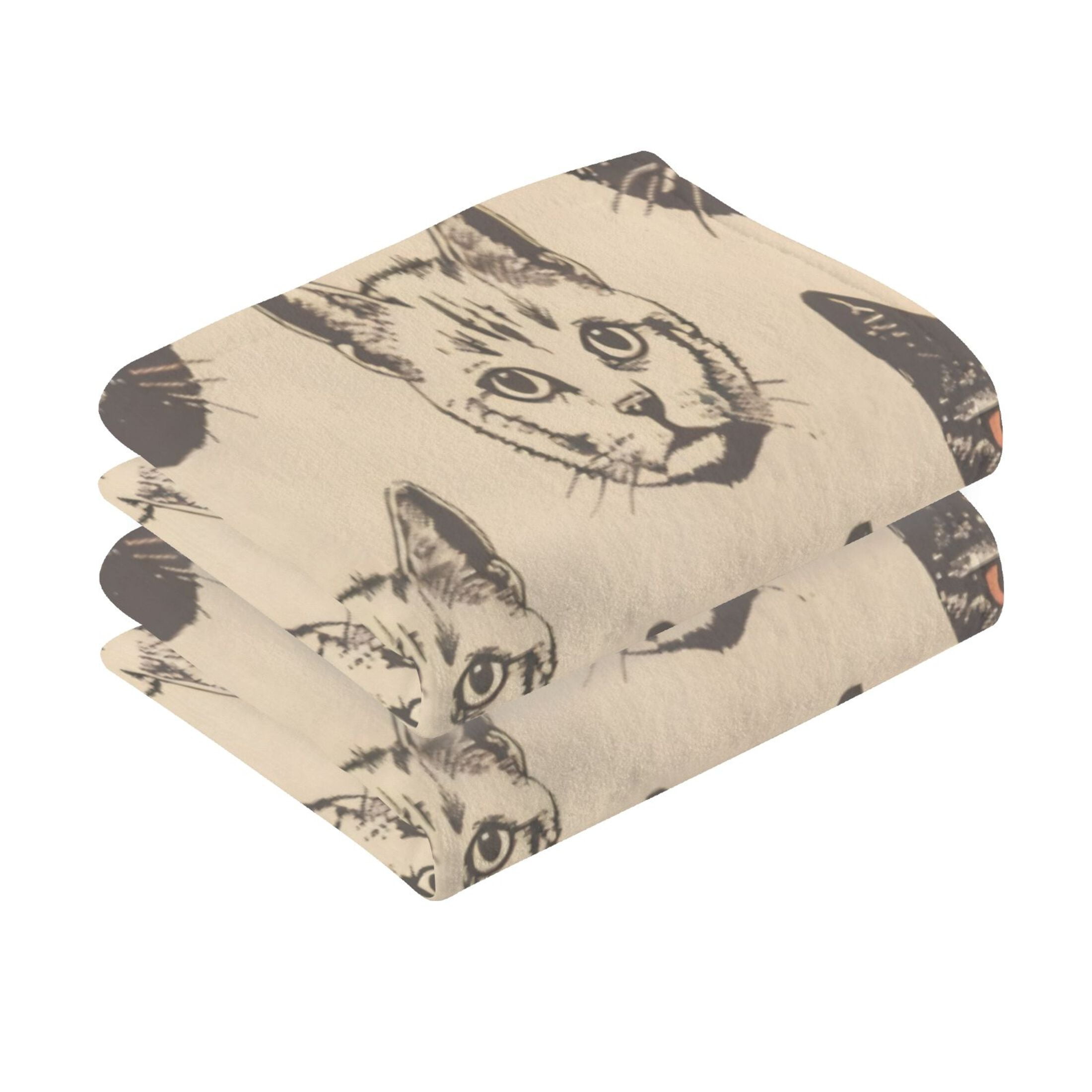 Cotton Towel Two-Piece 16x28 Inch One Sizex2 Face Towel Set Towel Set Cotton Hand Bath Towel Bathroom Beach Black Cat