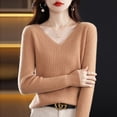 thumbnail image 1 of Suéter de punto de primavera para mujer, suéter de cuello bajo, suéter de lana con base de cuello en V para mujer, suéter coreano, 1 of 5