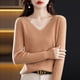 thumbnail image 4 of Suéter de punto de primavera para mujer, suéter de cuello bajo, suéter de lana con base de cuello en V para mujer, suéter coreano, 4 of 6