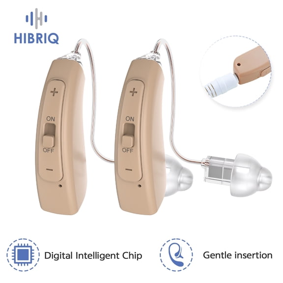 HIBRIQ Hearing Aid for Seniors, Rechargeable RIC Hearing Aid, Noise Cancelling for Hearing Loss, Clear Sound, Pair