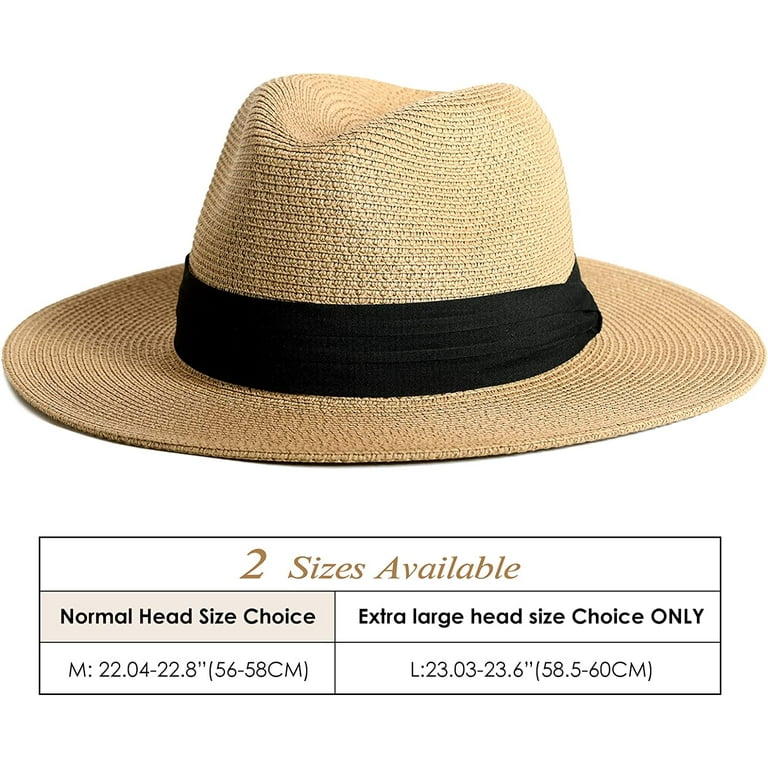 Furtalk Panama Hat Sun Hats for Women Men Wide Brim Fedora Straw Beach Hat UV UPF 50- Khaki- M, Women's, Size: One size, Brown