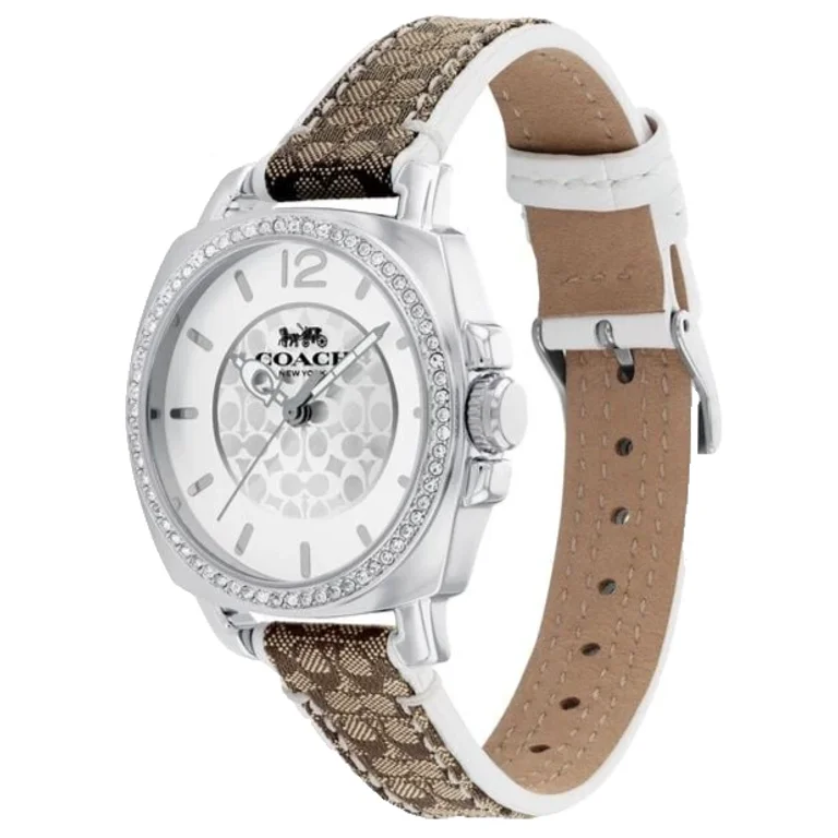 Coach Brown Monogram Stainless Steel Watch with White Leather Accents Coach Outlet Liz Watch, 24 Mm | ShopSimon main image 2