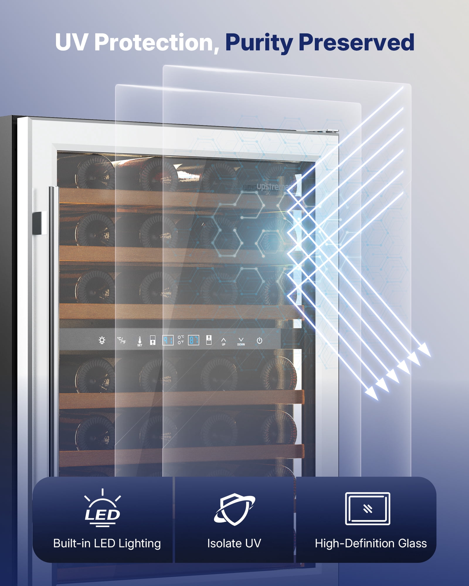 Upstreman 24" Wine Cooler Refrigerator, 54 Bottle Wine Fridge Dual Zone Wine Chiller Built-in or Freestanding Beverage Refrigerator with Glass Door, W54