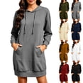 thumbnail image 2 of Oksale Sweatshirt Dresses Women with Pockets Loose Cozy Long Sleeve Mini Hoodie Dress Casual Drawstring Hooded Sweatshirts Fall Outfits Gray 2XL, 2 of 6