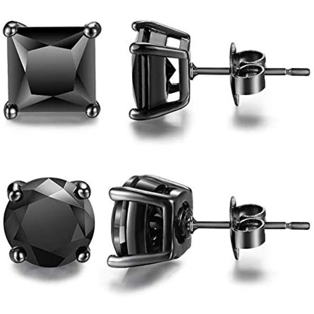 Mens Black Earrings Stainless Steel Nickel Free Jewelry, Onyx Single
