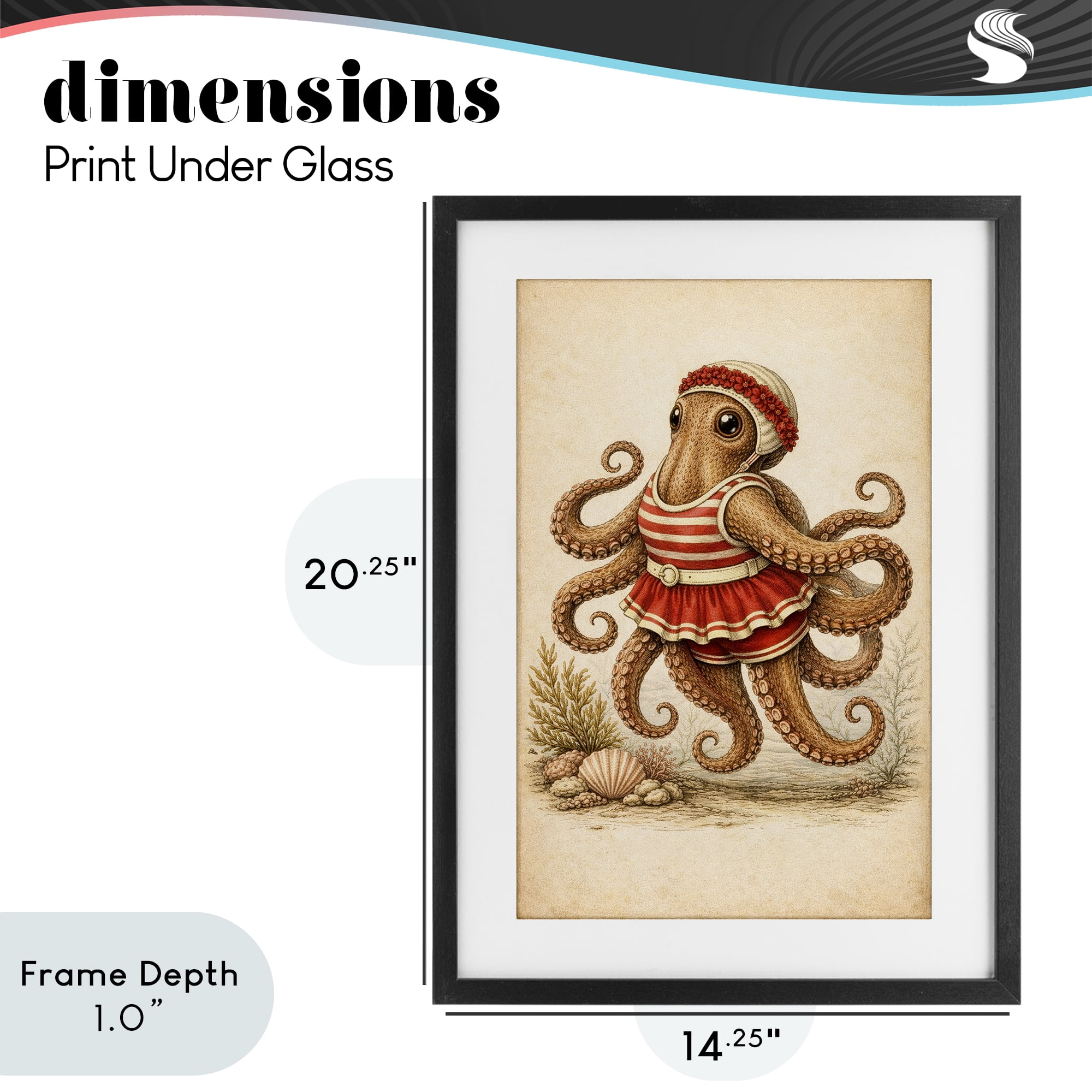 Stupell Industries Octopus of Maritime Bathing Society Black Framed Print Under Glass, design by Grotto Studios