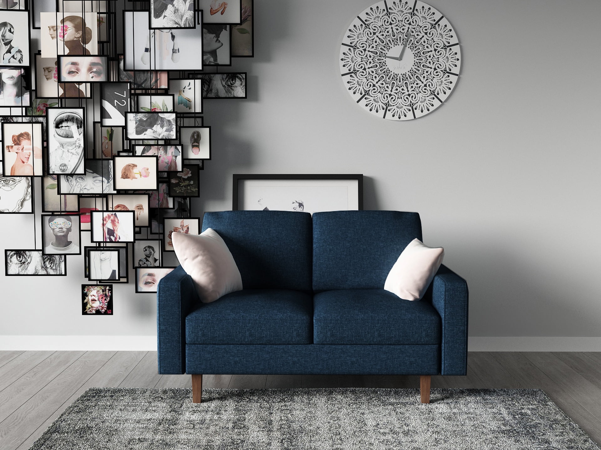 Uspridefurniture Isata 2Pcs Polyester Standard Living Room Set,Blue