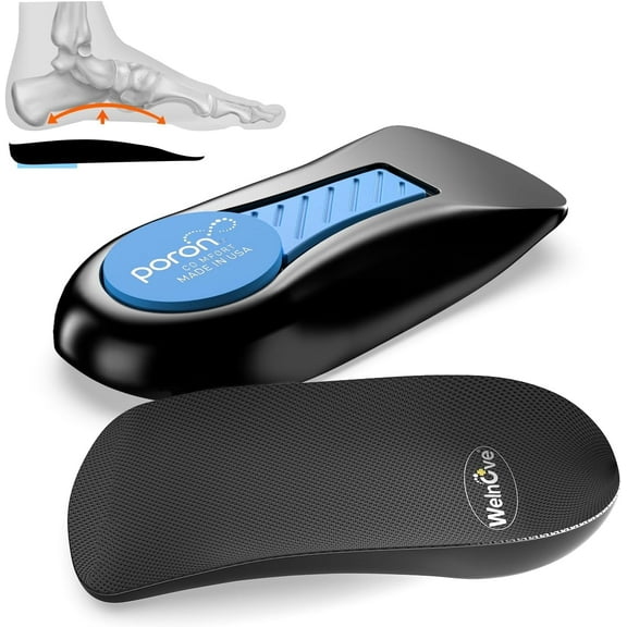 Welnove Plantar Fasciitis Heel Support Inserts - Low Arch Support Heel Cushion Cups for Heel Pain Heels Spur Achilles Tendonitis - Orthotic Shoe Insert for Women's 6-9, Men's 5-8 - Size S