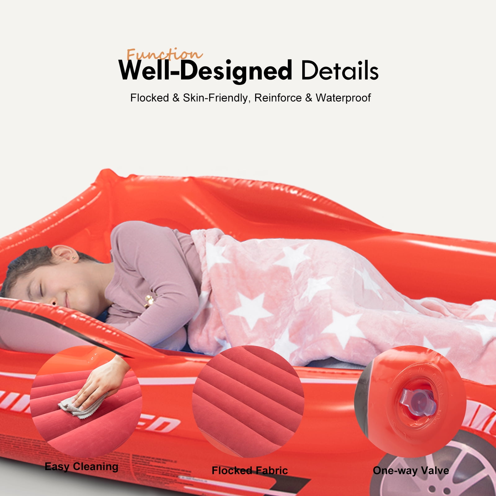 Honeydrill Travel Air Bed Inflatable Air Mattress with Raised Sides, Red
