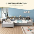 thumbnail image 5 of Twin Size Day Bed Frame for 2 with 3 Storage Drawers, L- Shape Twin Size Bed Frame with Bookshelf, Wooden Corner Bed Frame for Bedroom, Guest Room, Apartment, Mattress Not Included, Grey, 5 of 9