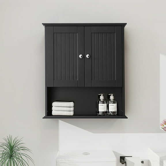 26-in. W x 8-in. D x 30-in. H Bathroom Storage Wall Cabinet in Black Ready to Assemble