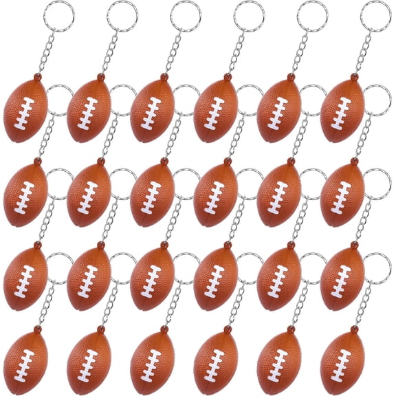 24 Pack Mini Football Stress Ball Keychains, Sports Ball Keychains, School Carnival Reward, Party Bag Gift Fillers for Boys Girls Kids (Rugby)