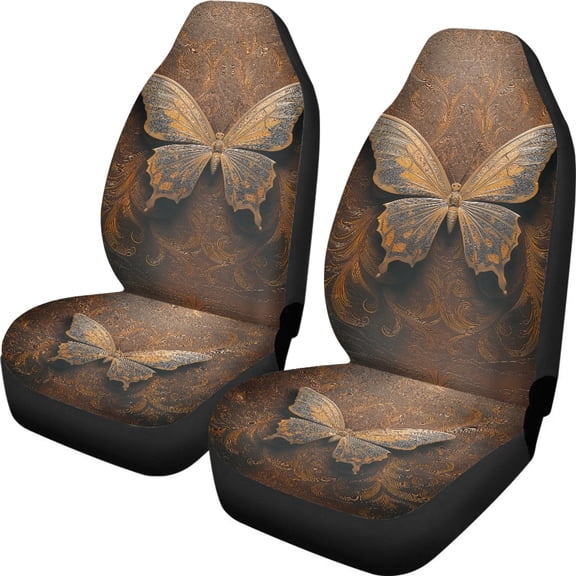 XYZCANDO Gold Butterfly Car Seat Covers for Man All Seasons Use Car Front Seat Covers Soft Waterproof, for Auto Truck Van