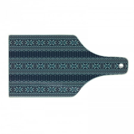 

Nordic Cutting Board Simplistic Pattern with Chevron Herringbone Abstract Snowflake Print Tempered Glass Cutting and Serving Board Wine Bottle Shape Turquoise and Dark Blue by Ambesonne