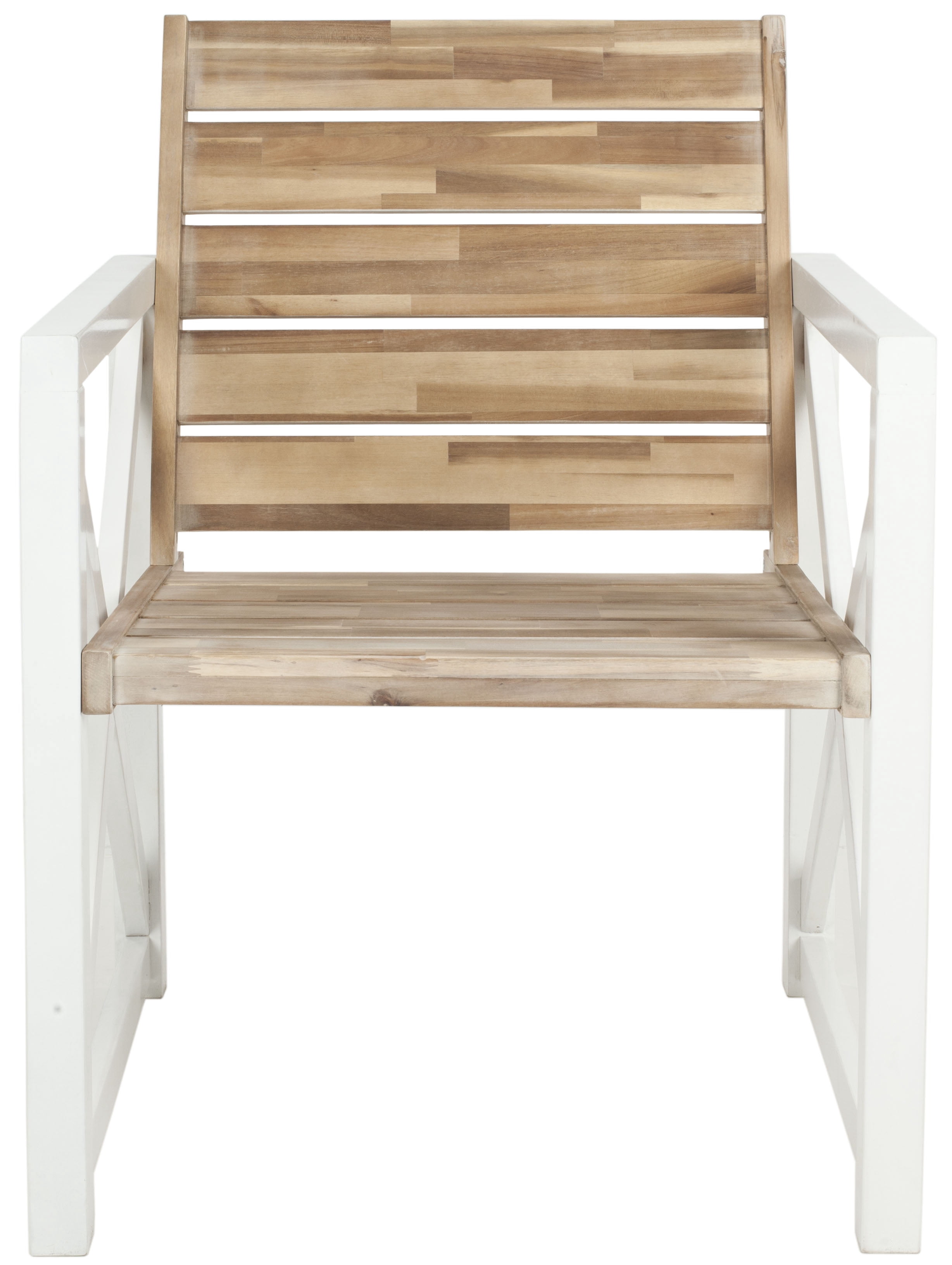 SAFAVIEH Irina Outdoor Patio Acacia Armchair, White/Oak, Set of 2