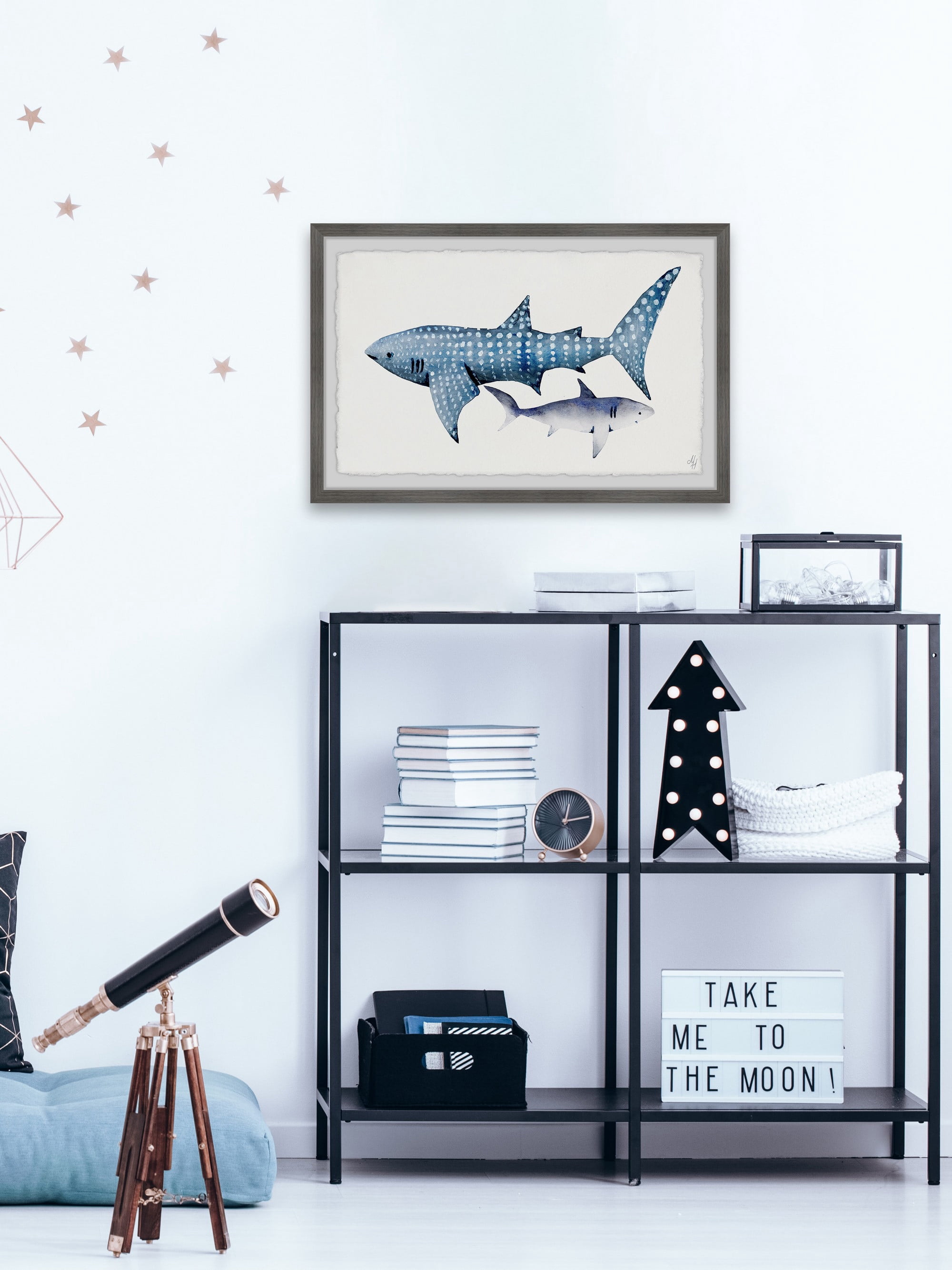 Marmont Hill White Dotted Shark Framed Wall Art