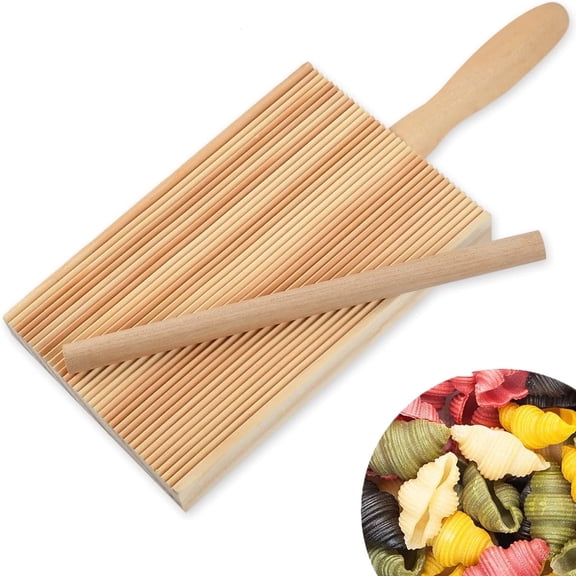 Tutuviw 1 Pieces 5.3 in Gnocchi Board, Wood Pasta Board Beechwood with 1 Pieces Roller, Gnocchi Paddle Pasta Making Tools, Gnocchi Board Set for Homemade Pasta Maker Kitchen Gift