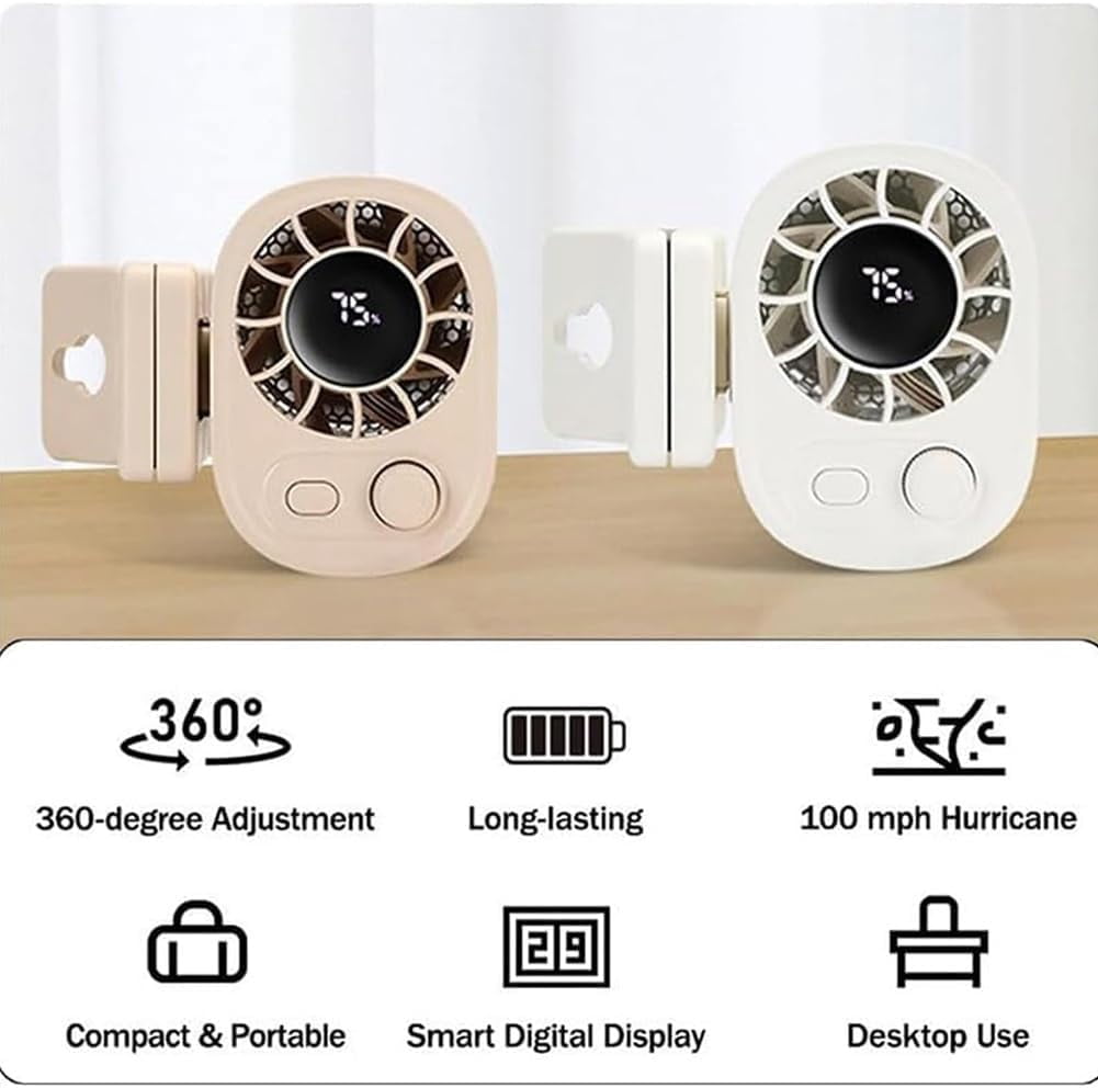 Car Clip on Fan with LED Display, Portable USB Rechargeable Small Electric Fan with 1800mah Battery, 360° Rotation Car-Mounted Umbrella Clip Personal Cooling Fans, For Cars, Camping