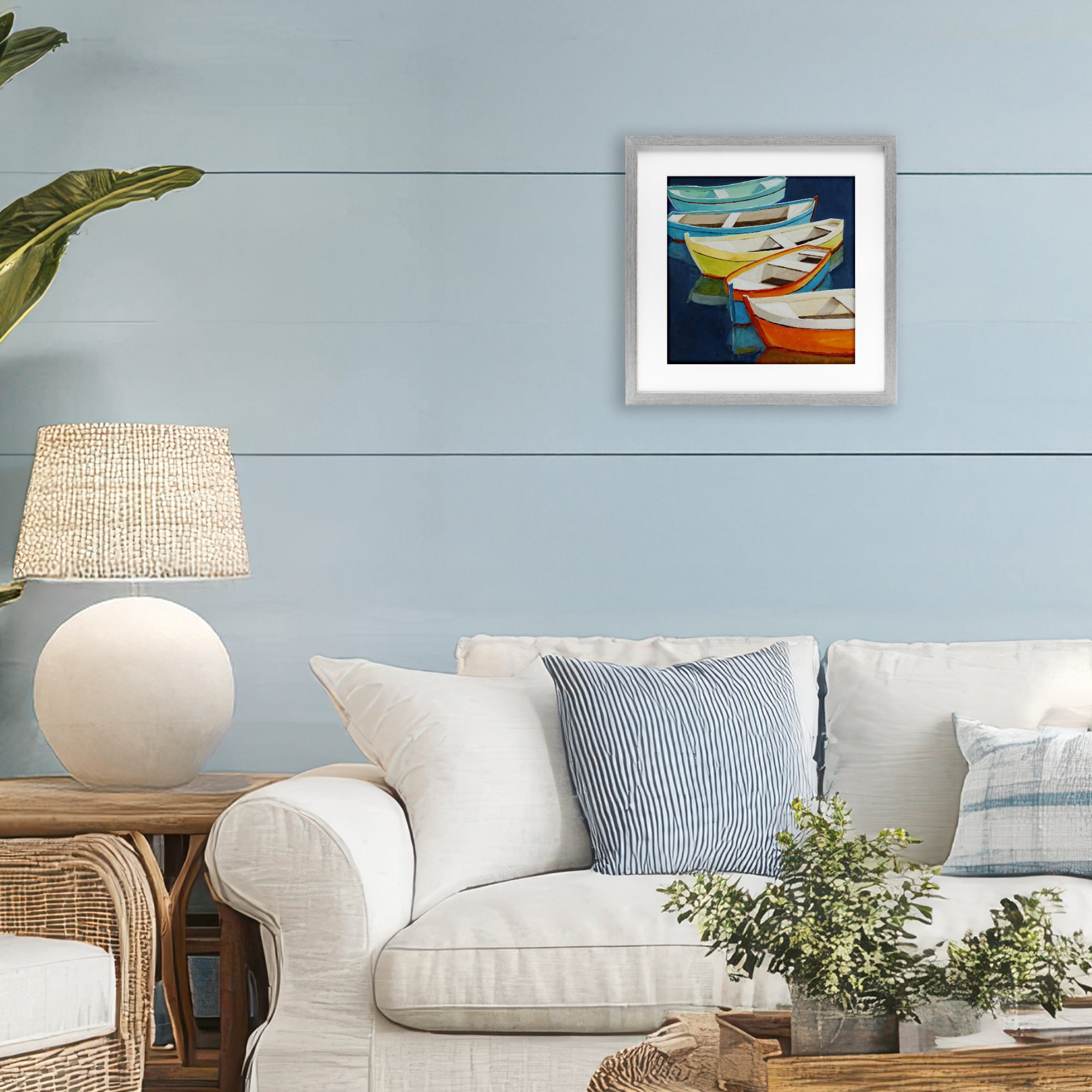Stupell Industries Serene Rowboats in Summer Gray Framed Print Under Glass, design by Lorenzo Collective