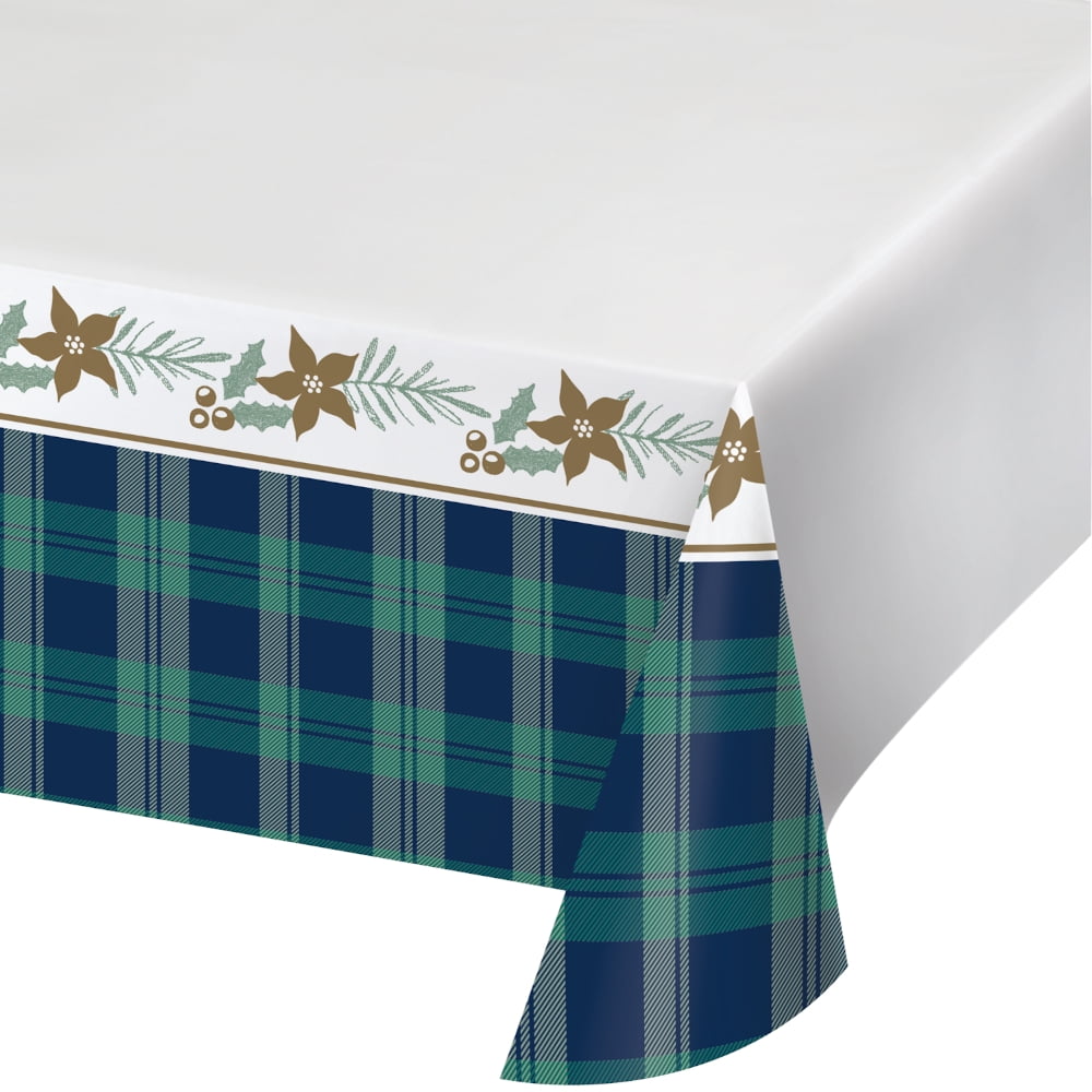 54"W x 102"L Rectangular Holiday Tartan Plastic Tablecover