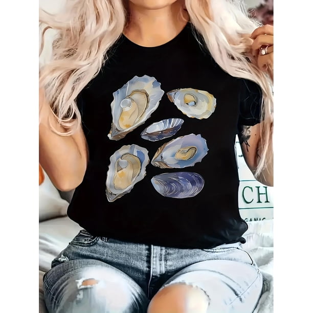 Camiseta vintage con estampado geométrico para mujer, 100 % algodón, cuello redondo, manga corta, top informal de verano, camisetas de ocio