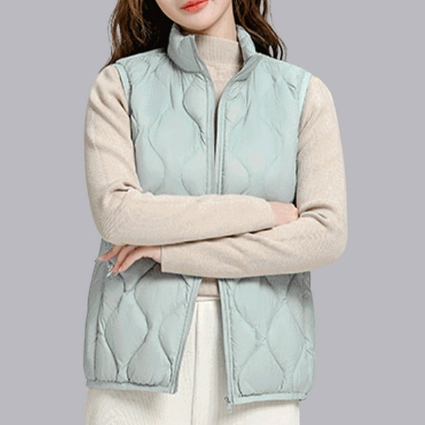 Chaquetas y abrigos casuales sin mangas y sin capucha para mujer, chaqueta acolchada ligera con cuello alto y sin mangas, abrigo con cremallera para otoño e invierno, chaqueta para mujer