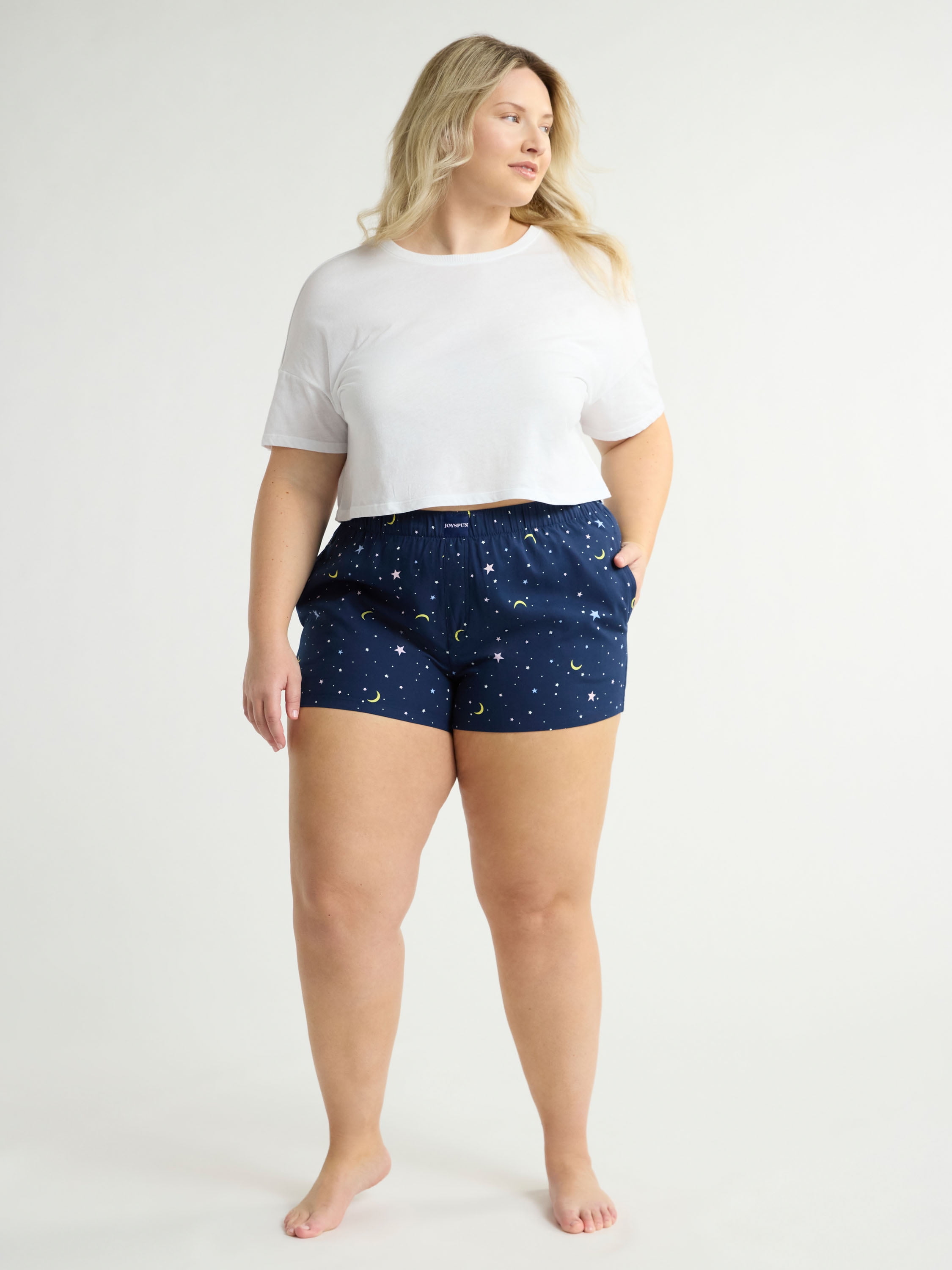 Joyspun Women's Woven Pajama Boxer Shorts, 3'' Inseam, Sizes XS-3X