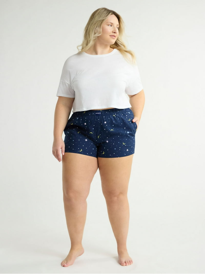 Joyspun Women's Woven Pajama Boxer Shorts 3 Inseam Cotton Pockets