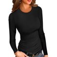 thumbnail image 1 of Women Fall Long Sleeve Stretch Slim Round Neck Ribbed Basic Top, 1 of 2