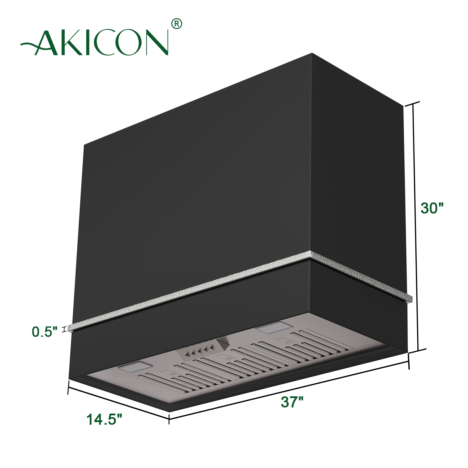 Akicon Range Hood 36 Inch, 600 CFM Stainless Steel Vent Hood with Powerful Range Hood Insert, Modern Square Kitchen Hood with 3 Speed Control, LED Lights, Baffle Filters, Wall Mounted (AK-HS36HA-JBN)
