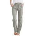 thumbnail image 2 of Womens Sweatpants Solid Straight Linen Pants Waist and Long Women Casual Elastic Drawstring Cotton Pants Fashion Clothing, 2 of 5