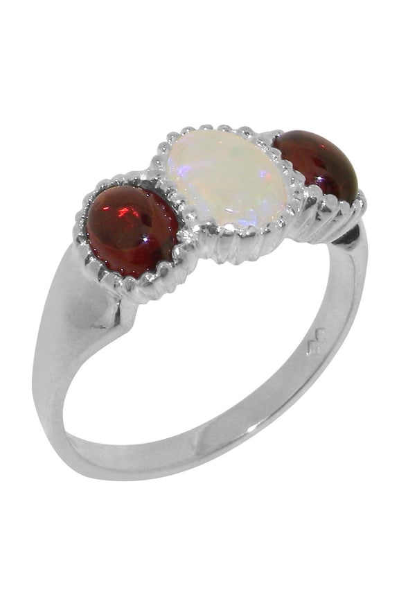 LBG British Made Sterling Silver ring with Natural Opal & Garnet Womens Engagement Ring - 33 size options - Size 9.75