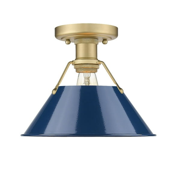 3306-FM BCB-NVY-Golden Lighting-Orwell - 1 Light Flush Mount 8 Inches Tall and 10 Inches Wide-Brushed Champagne Bronze Finish-Matte Navy Shade Color
