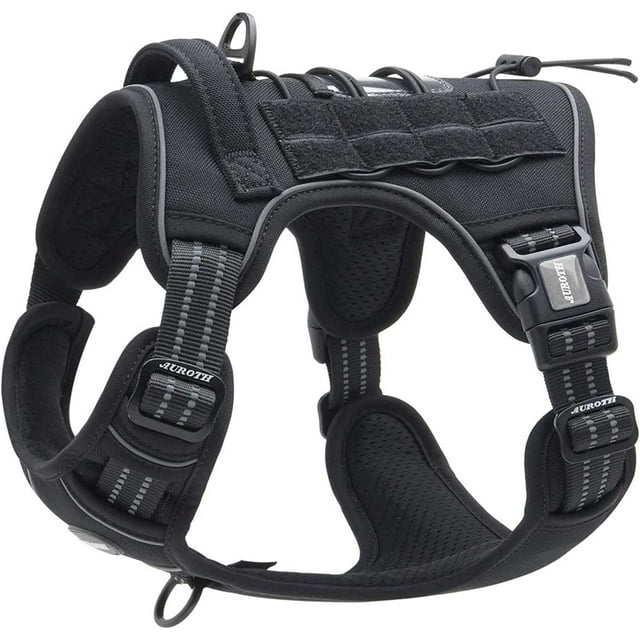 Arnés antitirones para perros, arnés táctico transpirable y ajustable, fácil de poner para perros pequeños y medianos, chaleco reflectante duradero, material de grado militar, talla M, negro.