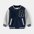 thumbnail image 2 of Generic Baby Warm Winter Coat Toddler Boys Fall Winter Padded Letter Printed Standing Collar Long Sleeve Button Baseball Jacket School Daily Outfits(Navy,2-3 Years), 2 of 7