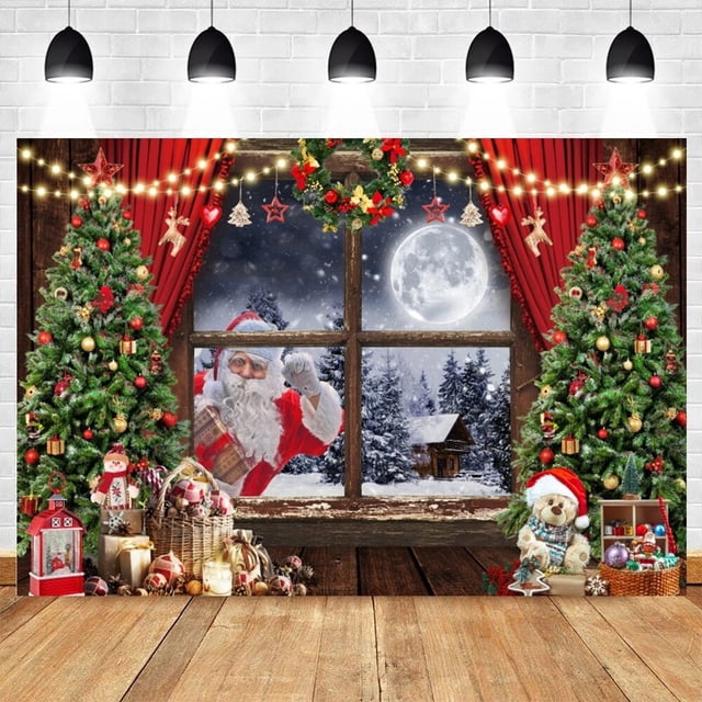 Fondo de fotografía de chimenea de Navidad, corona de regalo de árbol de Navidad, Fondo de pared de ladrillo blanco, Festival familiar, fiesta, estudio fotográfico