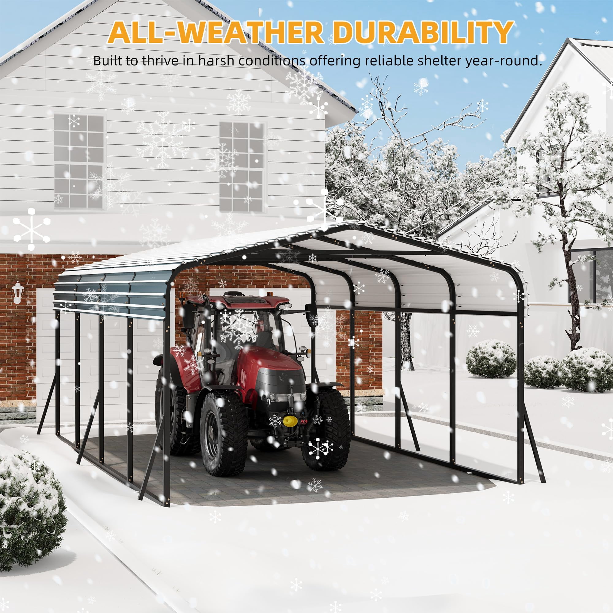 TROPOW 12 x 20 FT Metal Carport with Galvanized Steel Roof, Heavy Duty Metal Roof Carport with Enhanced Base, Tall Metal Carport Kits Garage for Tractors, Trucks, Boats, Cars