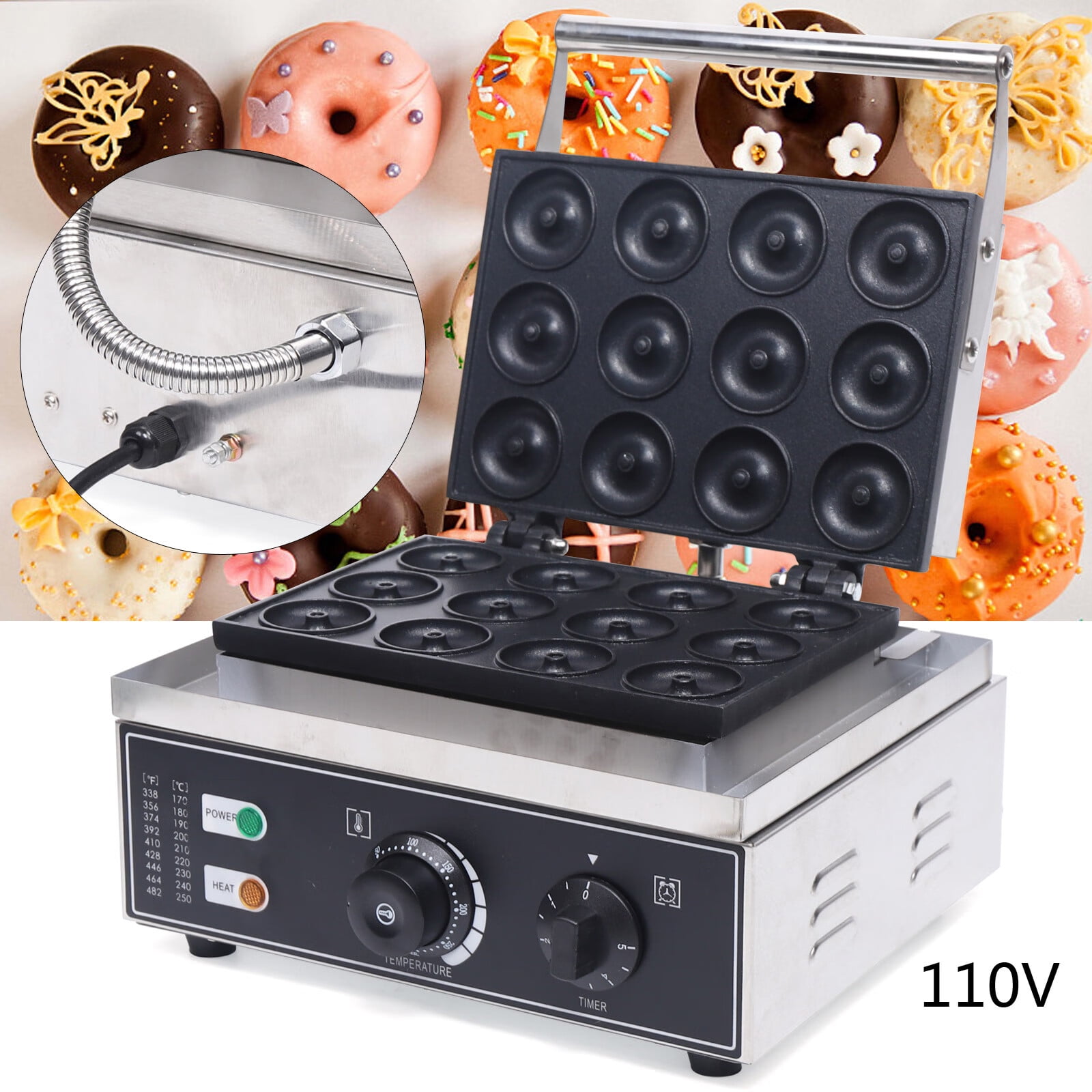 Donut Maker - 12 Mini Donuts - Ø5cm - with Built-in Timer - Maxima