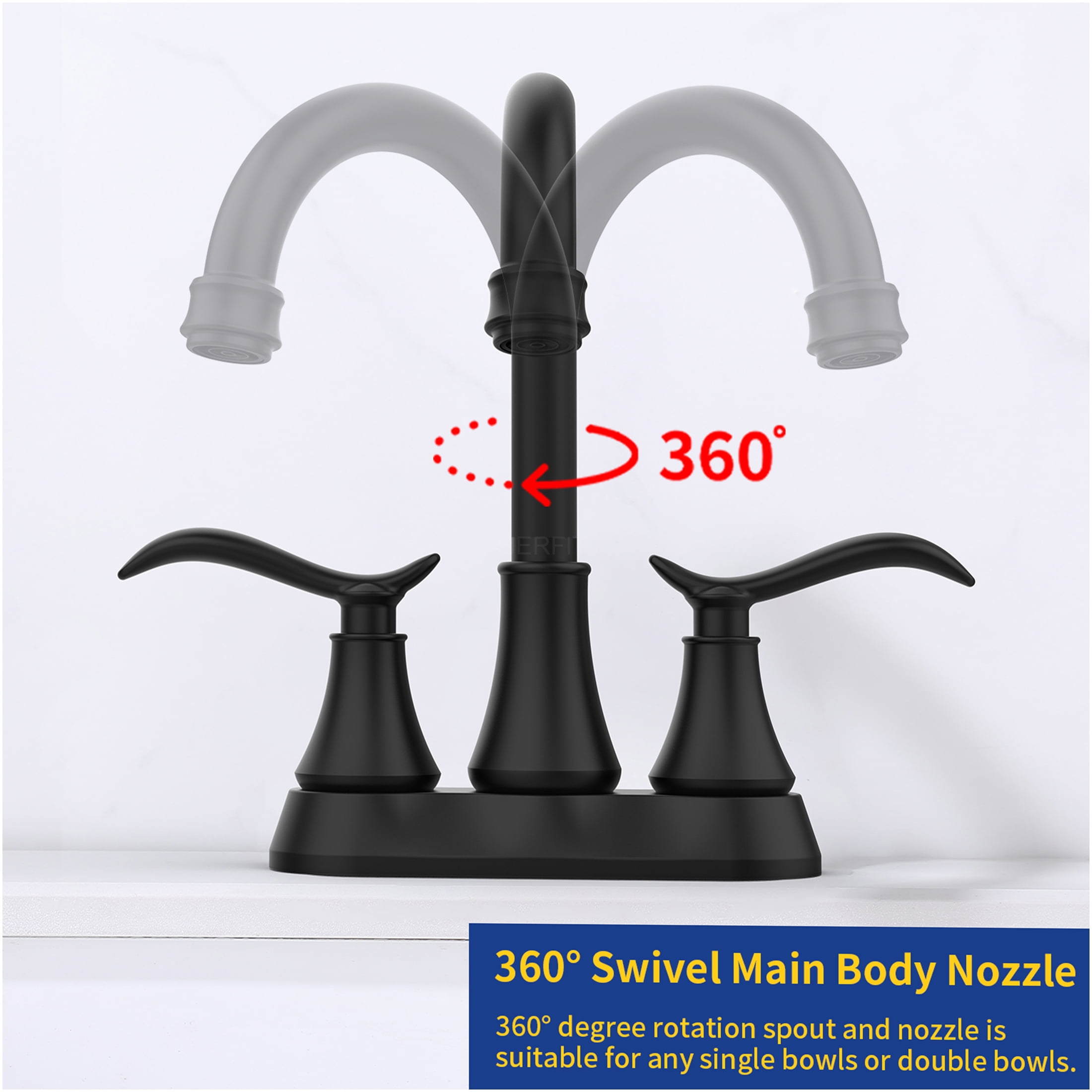 JERFIT 4" Centerset Bathroom Sink Faucet, 2-Handle High Arc Matte Black Vanity Faucet with Pop-Up Drain, Water Saving Deck Mount Brushed Nickel Finish