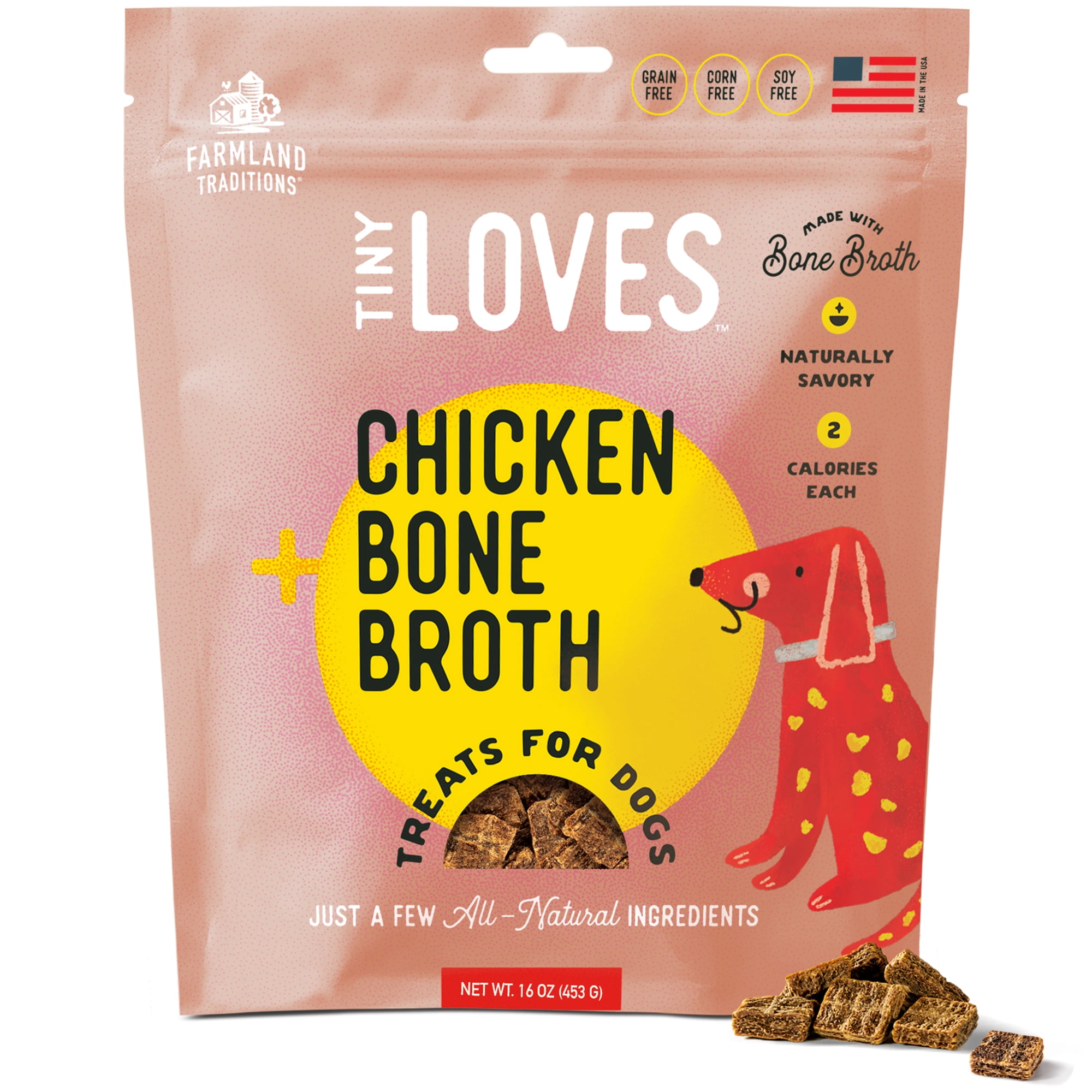 Farmland Traditions Tiny Loves Jerky Trainer Treats for Dogs w/Bone Broth (Chicken, 16 oz.)