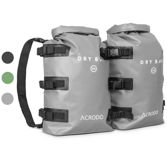Acrodo Beach Bag - Dry Bag Backpack - Heavy Duty Waterproof Bag or Camping Backpack (Double, 15 Liter, Gray)