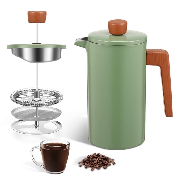 34oz French Press Coffee Maker Stainless Steel French Press Coffee Pot with Wooden Handle for Home Office Camping
