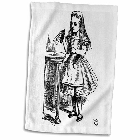3dRose Drink me Alice in Wonderland John Tenniel black and white illustration - Towel, 15 by 22-inch