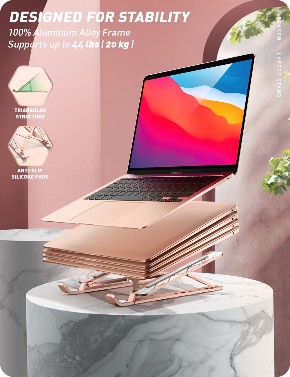i-Blason Cosmo Series Adjustable Laptop Stand, Portable Computer Stand Aluminum Alloy Laptop Riser Holder with Multi-Angle Stand Suitable for 7-17.3" Laptops and Tablets - One Pack (Marble)